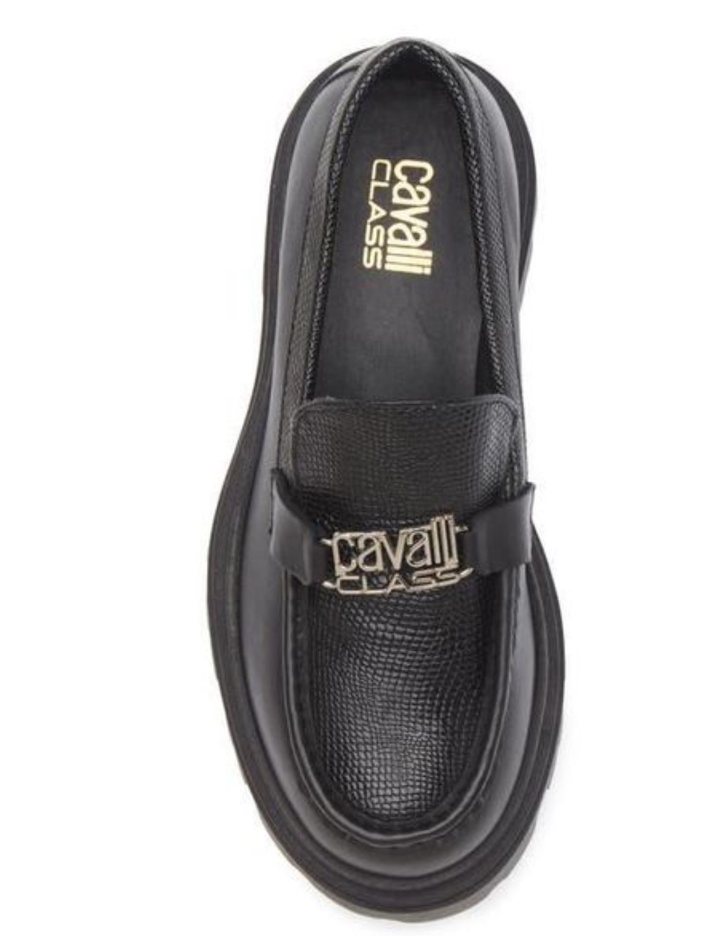 Roberto Cavalli Black Textured Leather Logo Loafer